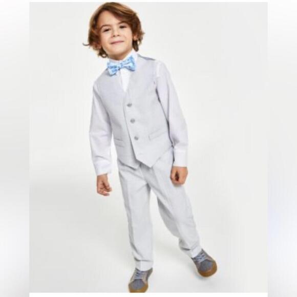 Nautica Little Boys 4-Pc. Tinted Windowpane Vest Set - pants, top shirt Gray - Picture 7 of 8